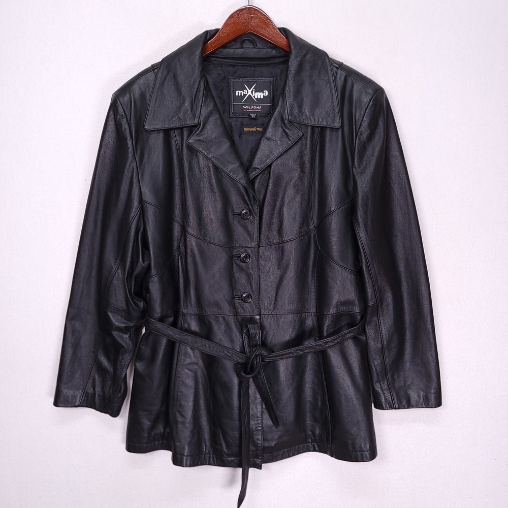 Wilsons Leather Maxima Black Belted Jacket Thinsulate Liner Womens 2X